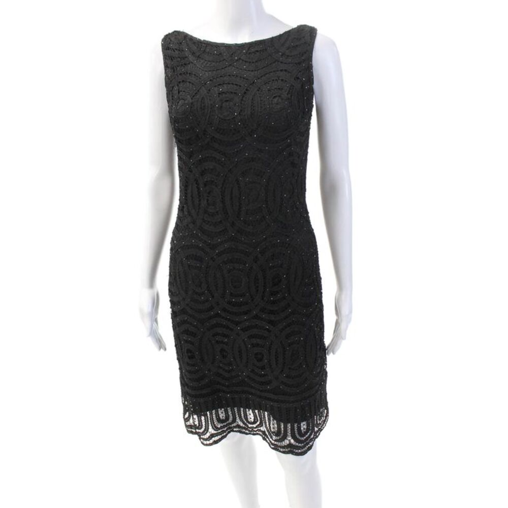 Basix II Womens Embroidered Sequined Sleeveless Pencil Midi Dress Black Size M
